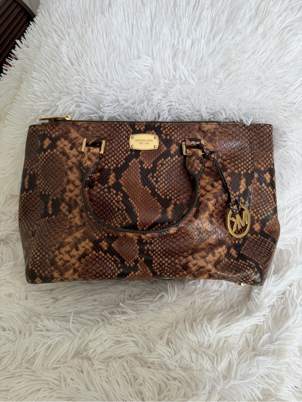 Michael Kors Python Embossed Leather Satchel Handbag